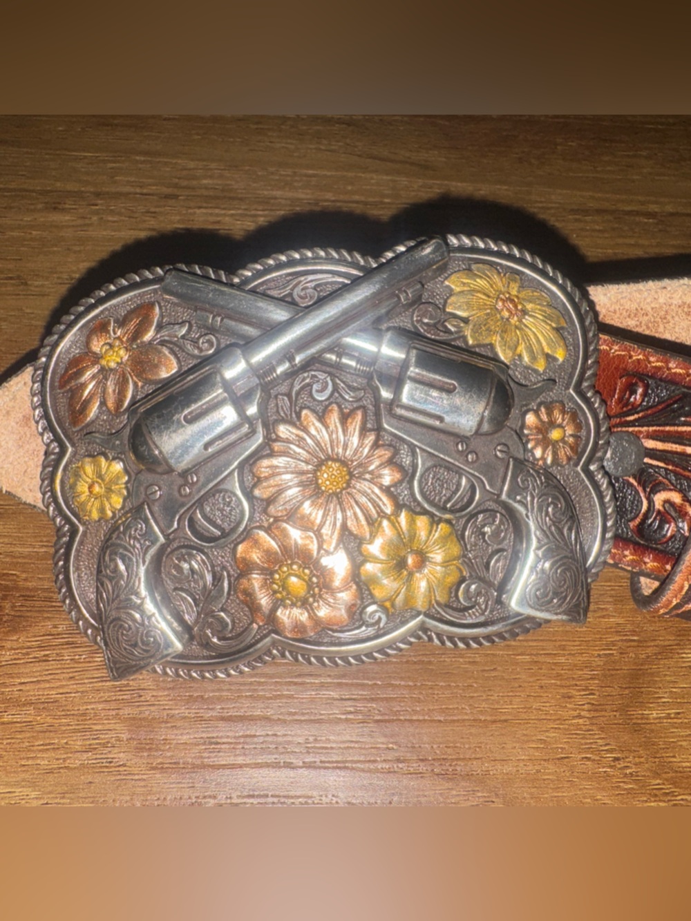 Tony Lama Leather Bandit Queen Belt Buckle Belt Size 36 - Picture 3 of 6